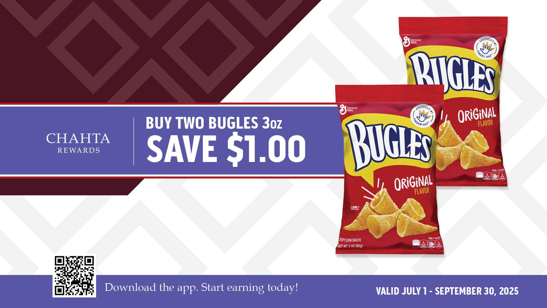 Buy two Bugles 3 oz. for $1