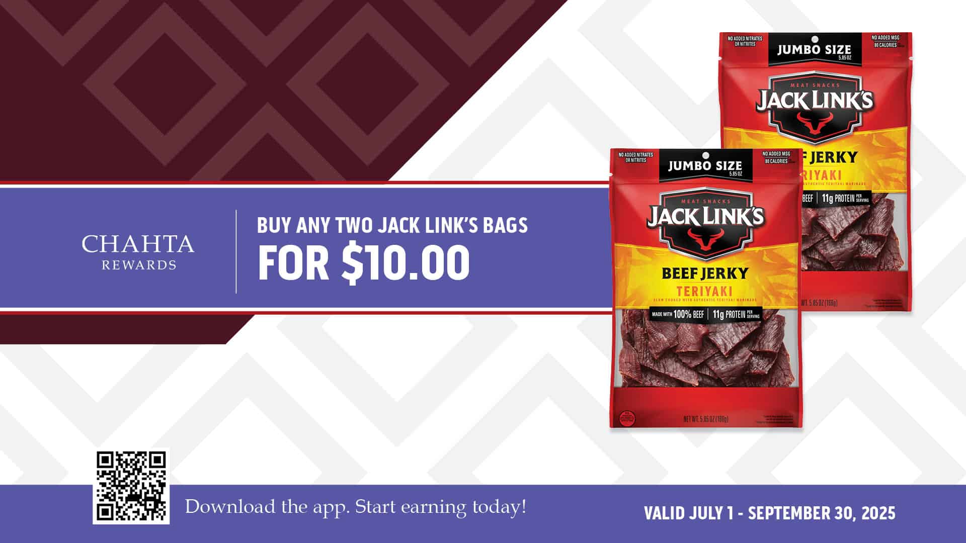 Buy any two Jack Link's bags for $10