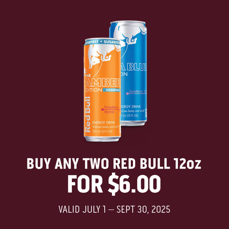 Buy any two red Bull 12oz for $6