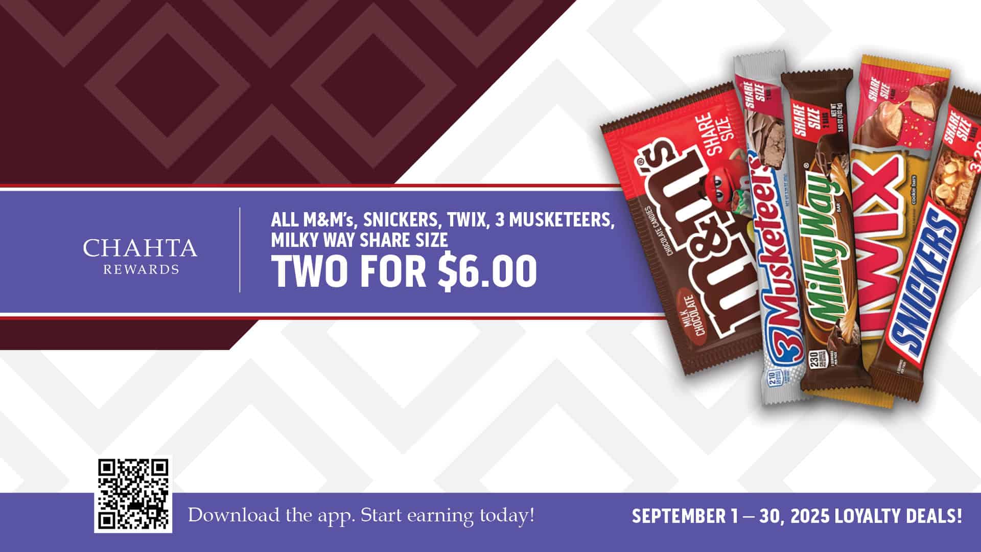 Two for $6 - All M&M's, Snickers, Twix, 3 Musketeers, Milky Way Share Size