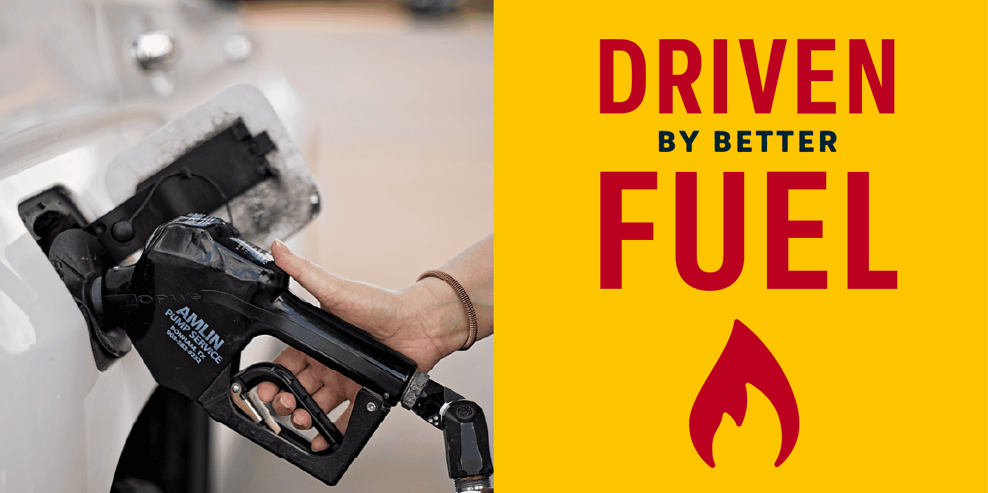 Driven by better fuel text and gas pump